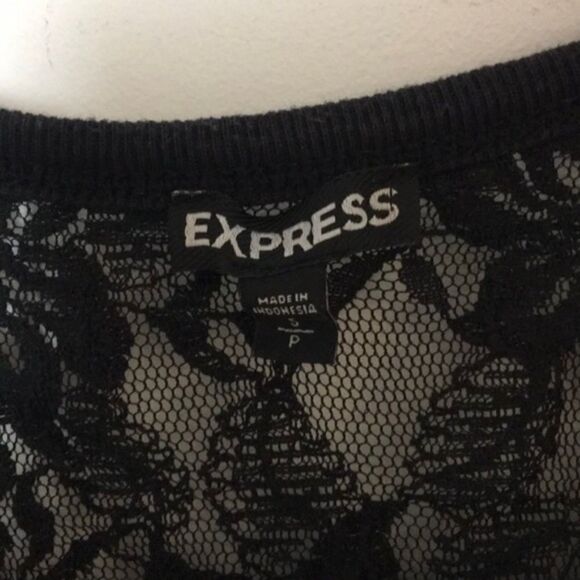 Express Women’s Lace Back Sweatshirt Top Size S Gray Black 3/4 Sleeve Pullover - Picture 4 of 4